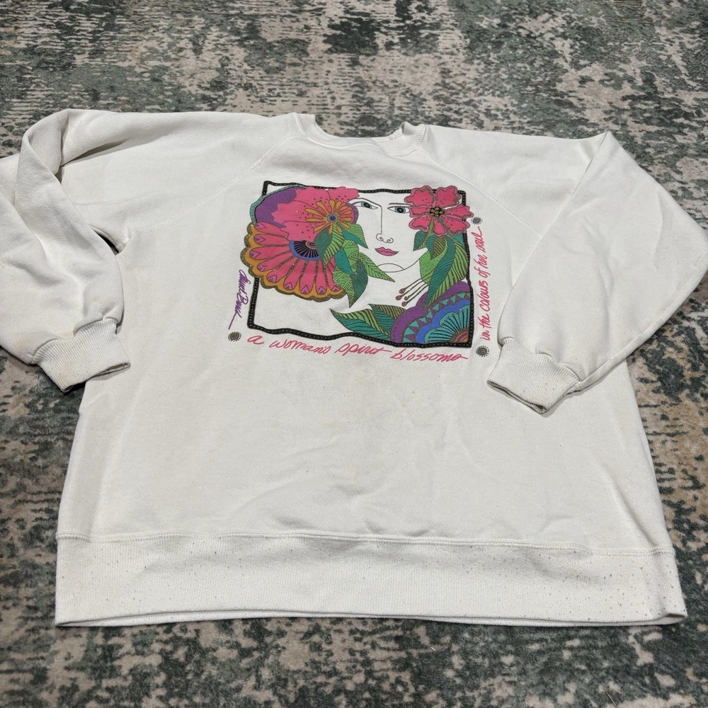 vintage Laurel Burch "Blossoming Woman" sweatshirt Large USA *flaws